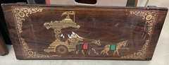 Vtg Wood Painting Wooden Inlaid Painted Krishna & Arjuna Chariot Art 10″x 23.75″