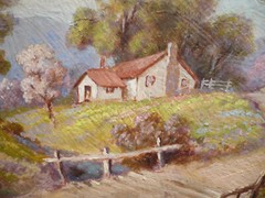 Godfrey Vesely LISTED CALIFORNIA CALIF OIL CREEK COTTAGE IMPRESSIONIST LANDSCAPE