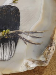 Vintage AMERICAN BALD EAGLE Painting on Agate Stone, Signed by Artist N. Reeves