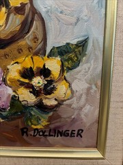 Oil Painting Pansies Renate Dollinger COA colorful floral Gold Ornate Frame