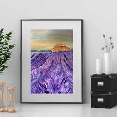 Abstract Expressionism Landscape Acrylic Art on 11×14 Paper – Lavender Field