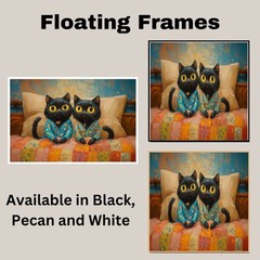 Black Cats in Pajamas on Bed Art Lovers Flat Rolled, Framed or Wrapped Canvas