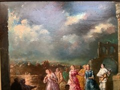 19th Century – French Oil Painting – People in Ruins Comedia Del Arte Pierrot