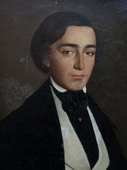 Antique Painting Portrait Of Young Man Dandy Romantic Hst Frame 19ème