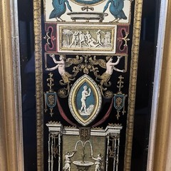 Pair of Neoclassical Reverse Paintings on Glass with Many Intricate Paintings