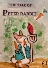 ACEO watercolor art by PJ, art card 2.5 x 3.5: the tale of Peter rabbit