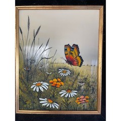 CARLOS RIOS Signed BUTTERFLIES Wall Art Picture Etched Painted Panel Wood Frame
