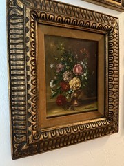 SALE! Signed Vintage Flowers Original Oil Painting On Board Canvas Framed