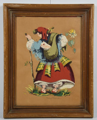 Vintage Dutch Peasant Girl & Pig Margo Alexander Original Painting Art Denmark