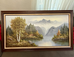Vintage Framed Mountain Landscape Oil Painting- Signed R. Boreh