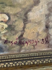 Antique Swedish Skane Farmhouse Oil Painting Signed Sorenson 17.5”x 21.5”