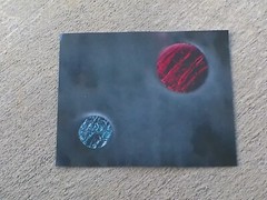 Spray Paint Art. Red, Black and Blue Planets In Space. SprayPaintX