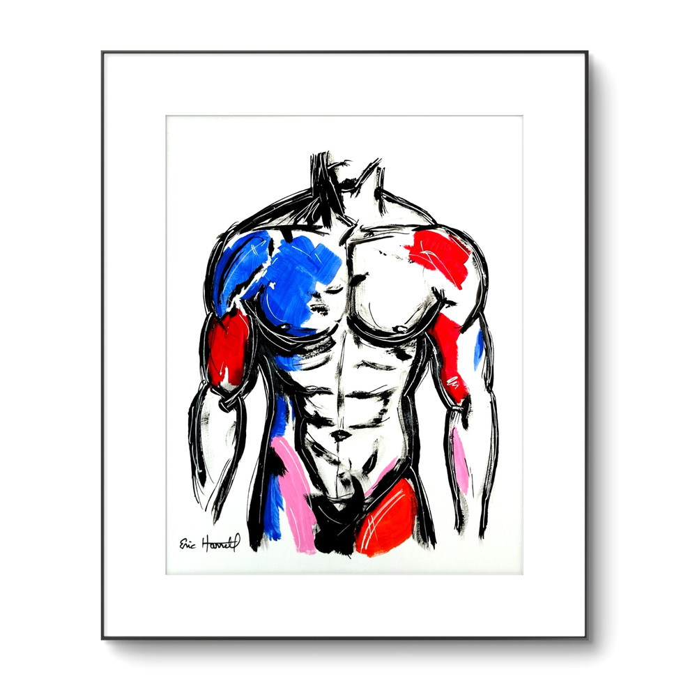 Original Male Torso 11×14 Paper Bold Abstract Expressionist Painting Signed Art