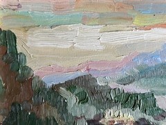 Oil painting Carpathian mountain resort Ukrainian painter Cardboard original art
