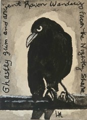 ACEO Original Painting Raven Crow Black Bird Halloween Poe Backyard Jungle Art