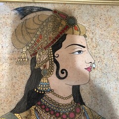 Four Vintage Unique Gemstone India Paintings Crushed Natural Gem Stones