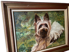 Francis PASQUIER Signed – Yorkshire Terrier Dog in the Meadow – Oil Painting