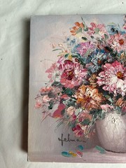 Set of 2 Original Oil Paintings of Flowers In Vases. Signed. 7×9 Inches Helman