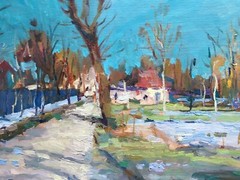 Oil painting Street Ukrainian painter Cardboard Unframed Decor original art