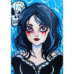3 Pcs ACEO Original Cards Gothic Dolls Music Band Rock ART Set Hand Painting NEW