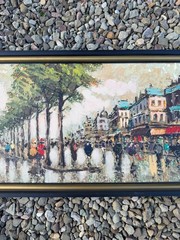Vintage Paris Street Scene Oil Painting Manetti Signed Mid Century Parisian Art