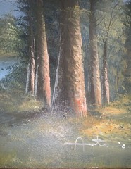VTG Original Trees Landscape Lake Oil Canvas Panel 20”x24” Signed