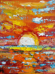 Original Oil Painting Sunset Impasto Landscape Sea Beach Canvas Wall Art Gift