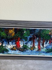 Large Mid-Century European Impasto Landscape Painting 66” Panoramic Forest