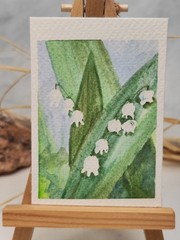Aceo original painting miniart 2.5×3.5 „Lily of the valley 2“ Liina Tynkkynen