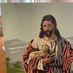 Jesus Good Shepherd Painting Paint-By-Number Completed 12×16” Unframed Vintage