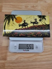 Vtg Vietnamese Lacquer Painting Gold Leaf Water Buffalo Sun Art Plaque 8.5″ x 4″