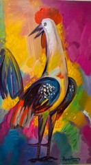 JHOSY JIMENEZ 1961 ACRYLIC PAINTING CANVAS 2011 SIGNED TITLED ROOSTER DOMINICAN