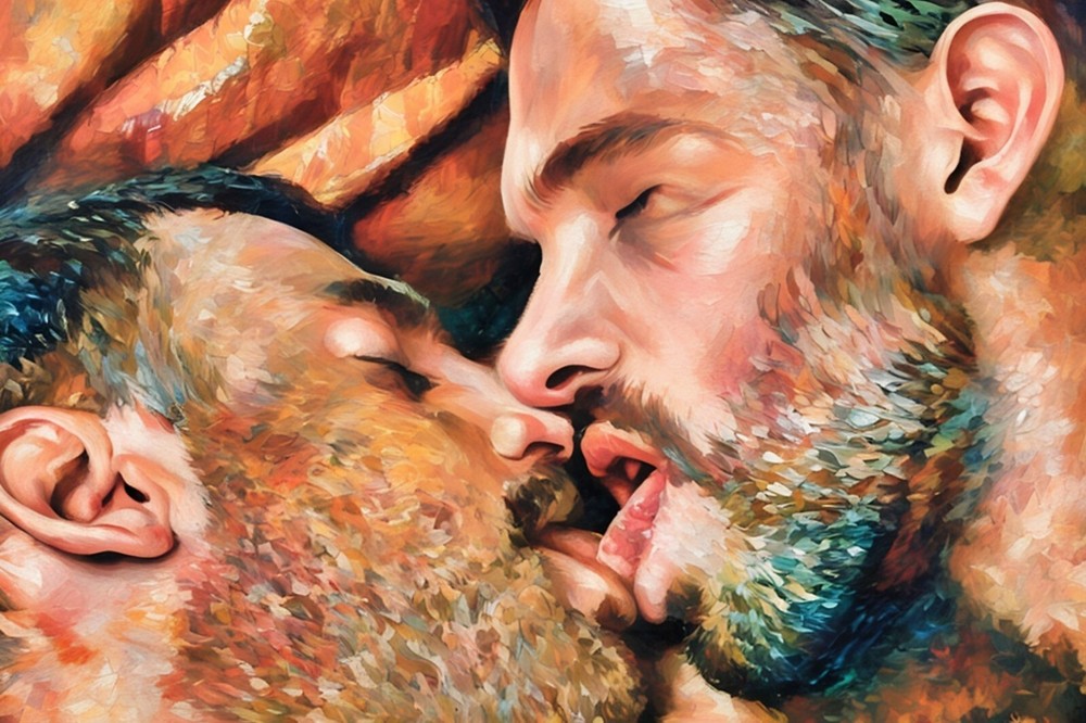 Original gay LGBTQ art giclée painting „French Kiss“ signed/numbered