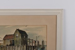 New England Boat Dock Coastal Watercolor Painting Signed Piersol 55