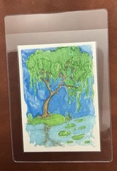 ACEO Original Watercolor Landscape Tree Pond Landscape Art Card