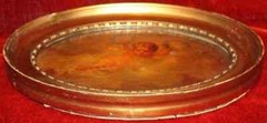 B0777 – Oil Painting on Metal c.1800 Angel Laurel Wreath Baroque Antique – 34.6cm