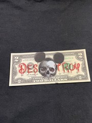skull mickey DESTROY 2 Dollar Bill Original painting Graffiti Art Street Art