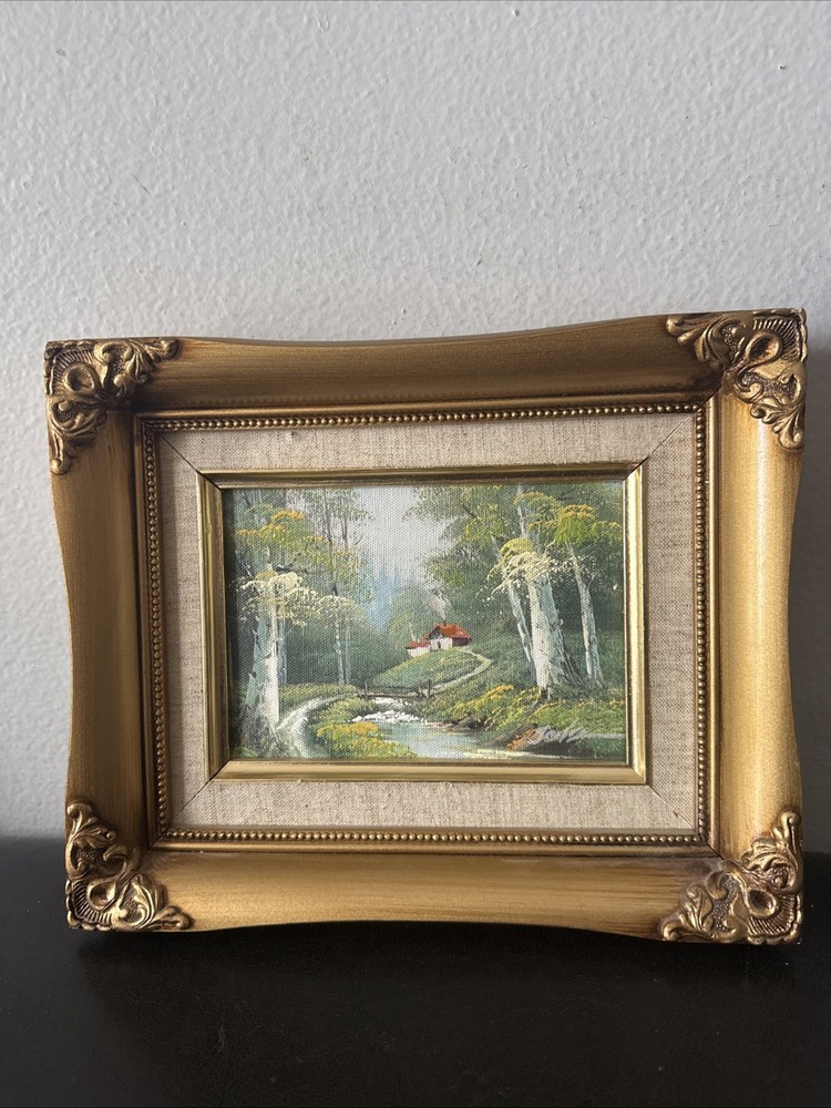 Vintage Oil Painting In Ornate Gold Frame Nature Size 11×9 Signed