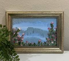 “Pink Calm” Floral Acrylic Painting Signed Holly Nellis Gold Framed Wall Art
