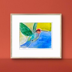 Hummingbird Contemporary Pop Art Watercolor Painting 5×7 Signed