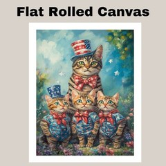 Patriotic Bengal Cat Family Canvas Wall Art with Kittens in Top Hats