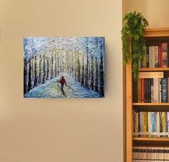 Original Winter Ski Painting 24×20 Textured Snow Forest Wall Art Signed