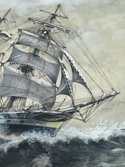 The “Sorraen” Stunning European Nautical 1948 Original Watercolor Clipper Ship ￼