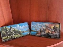 Souvenir the art painting on the plates „Kontakt-1“ from Tank T-72 (2 plates)