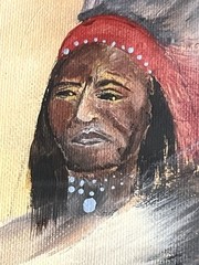 Vintage 1979 SIGNED K Loud Native American Warrior with Eagle FRAMED yellow gray