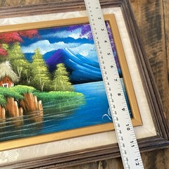 Mexican Velvet Painting Seaside Landscape Signed Garcia 11 x 13