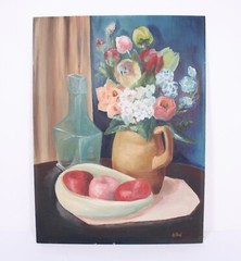 Hard Edge Impressionist 24×18 Still Life N. Pagel 50’s Painting Masonite Board