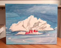 Antartica Red House Original Acrylic Painting Canvas Signed PVytautas 20×16 inch