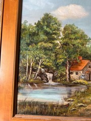 Winona E. Hagerty Original Oil on Board Country Spring Landscape Painting Framed