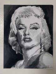 Black & White Acrylic Portrait Marilyn Monroe 9” X 12” Large Strokes Imperfect